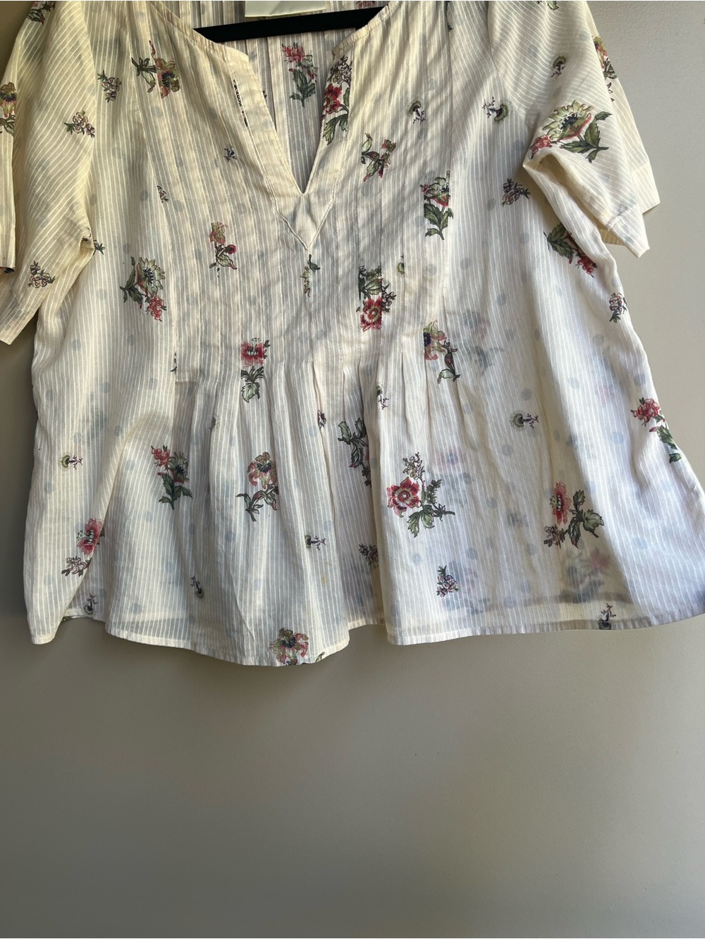 Maeve Cream Floral Peasant Tunic with Pink & Green Accents - Picture 3 of 4